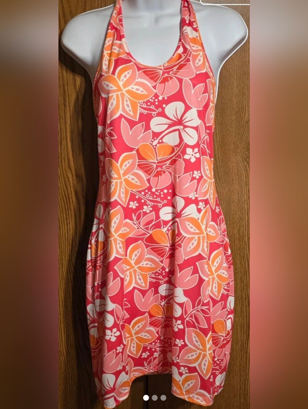 SHEIN Coral Pink Orange Floral Backless Dress